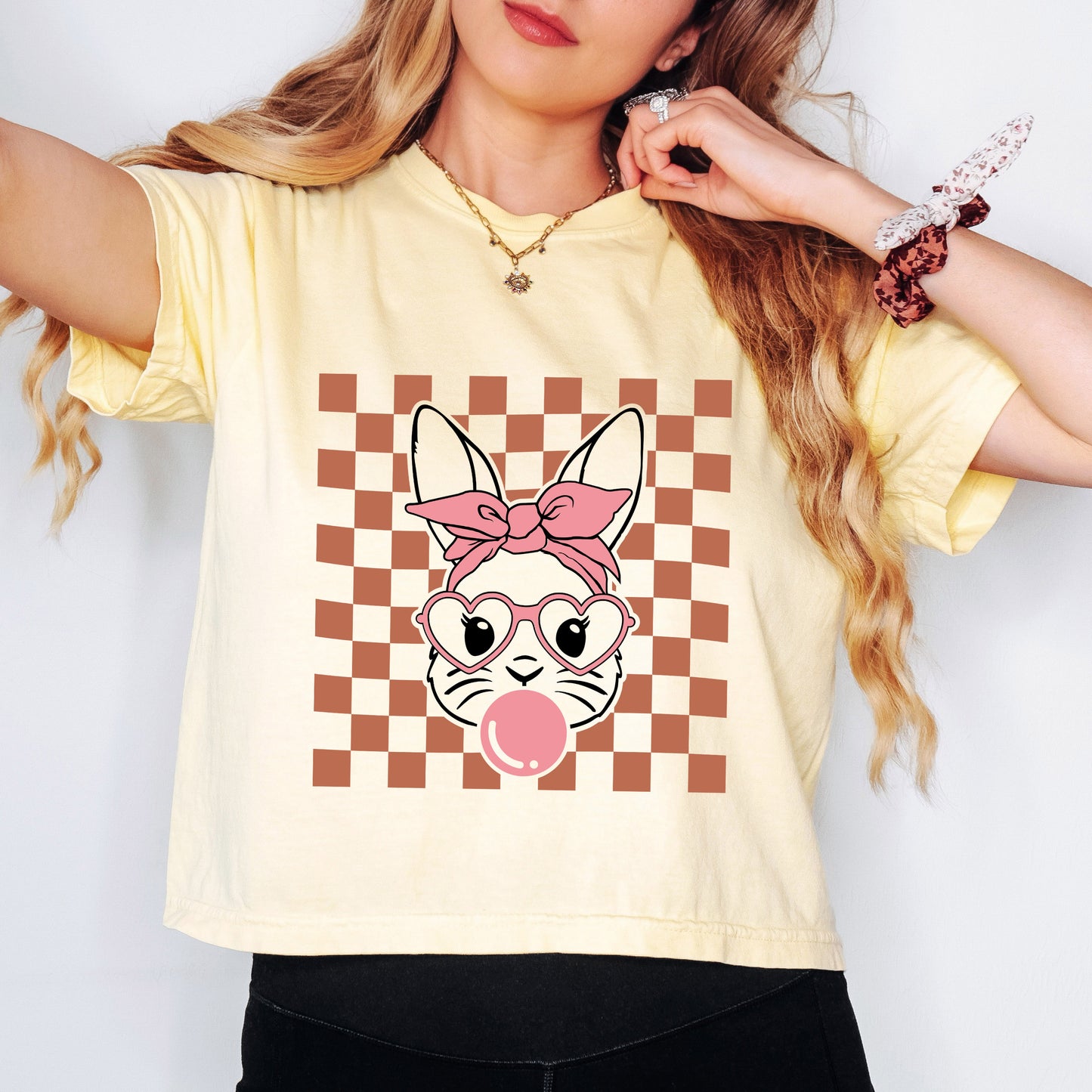 Checkered Bunny | Relaxed Fit Cropped Tee