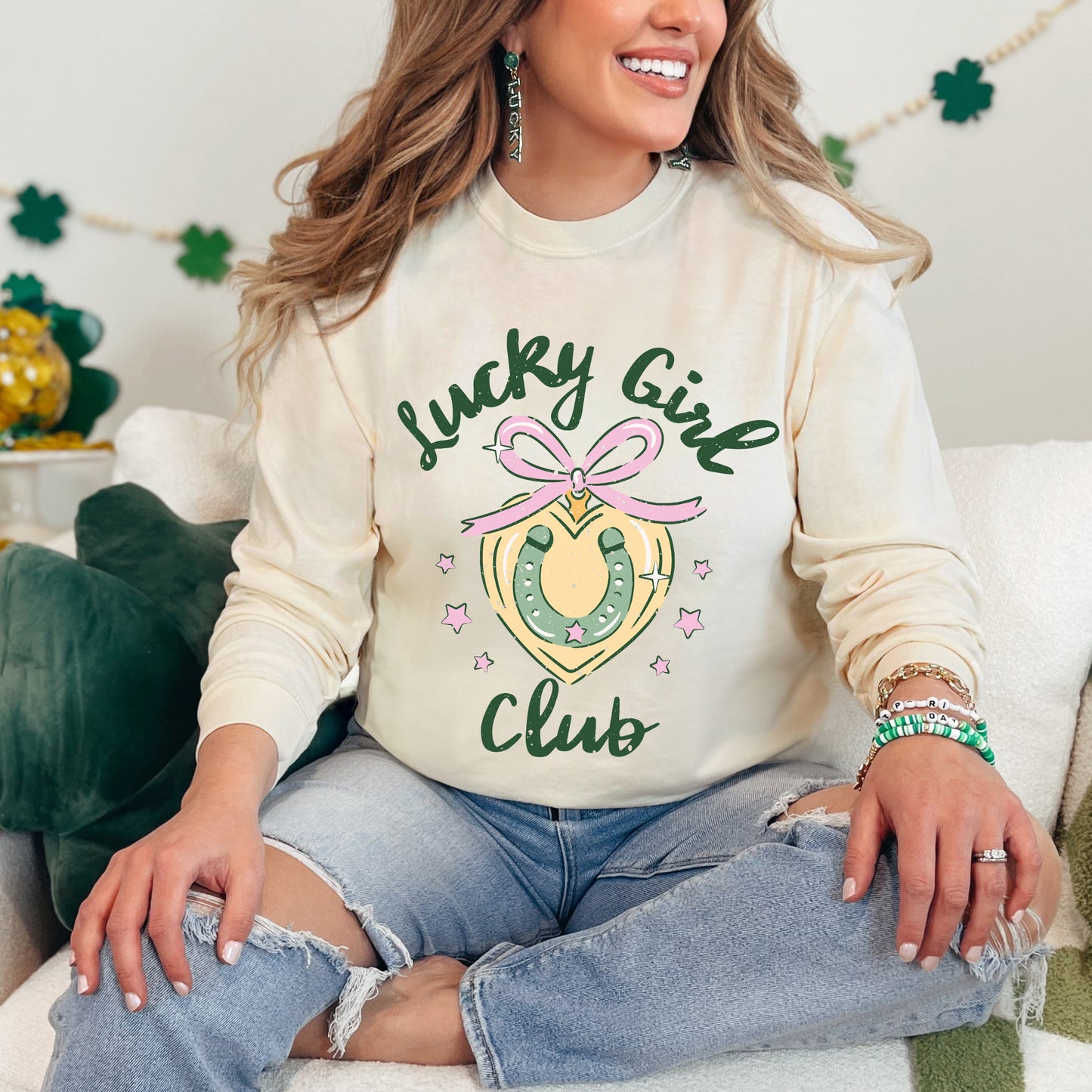 Coquette Lucky Girl Club | Garment Dyed Long Sleeve