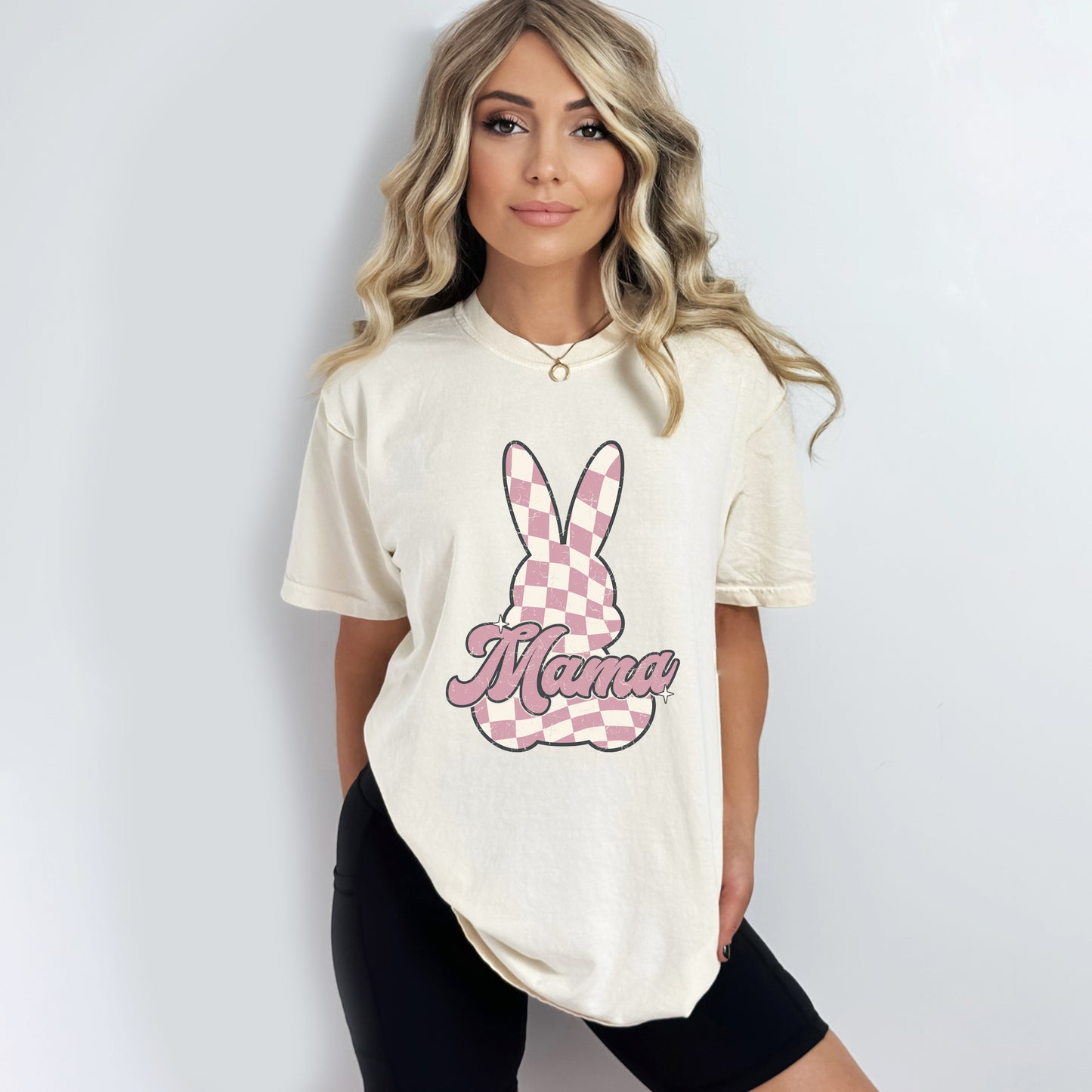 Checkered Bunny Mama | Garment Dyed Short Sleeve Tee