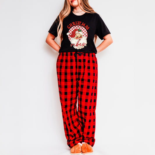 Christmas Vibes Santa Checkered | Plaid Pajama Set