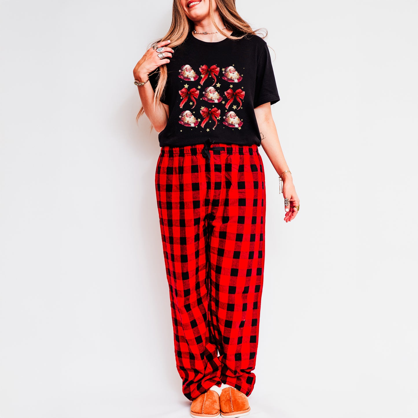 Coquette Santa And Bow Chart | Plaid Pajama Set