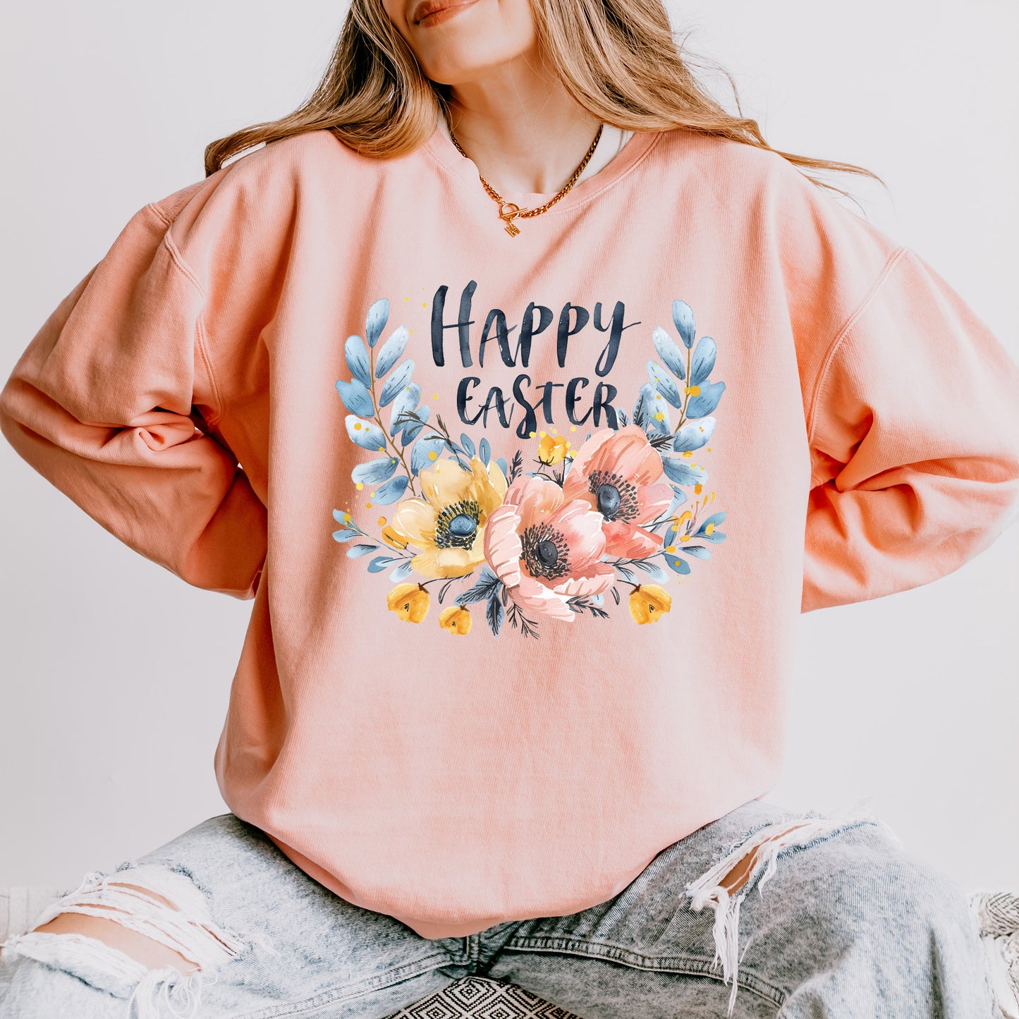 Happy Easter Floral | Lightweight Garment Dyed Sweatshirt