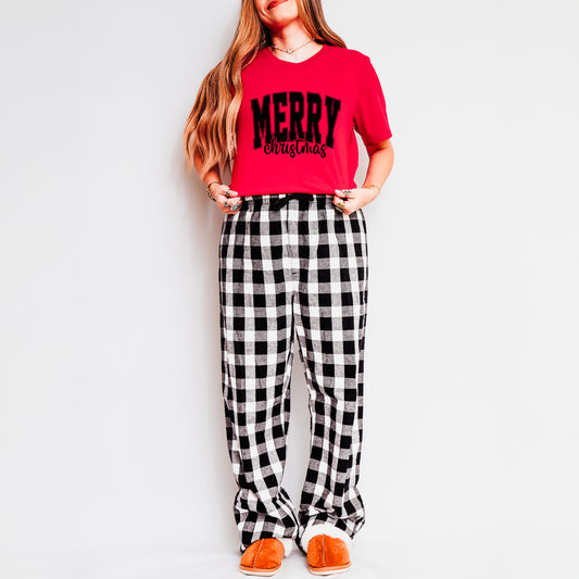 Merry Christmas Cursive Bold | Plaid Pajama Set