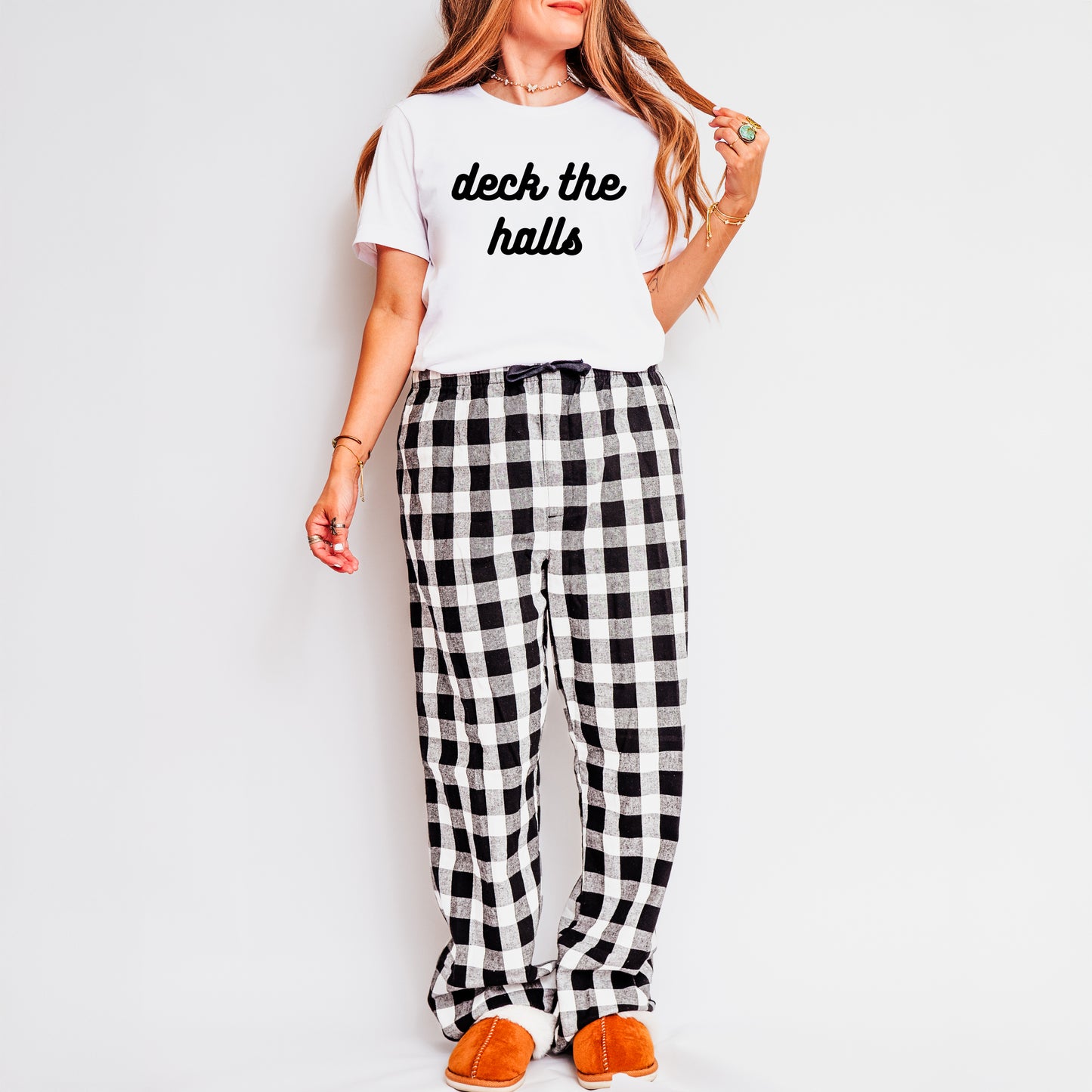 Deck The Halls Bold Cursive | Plaid Pajama Set