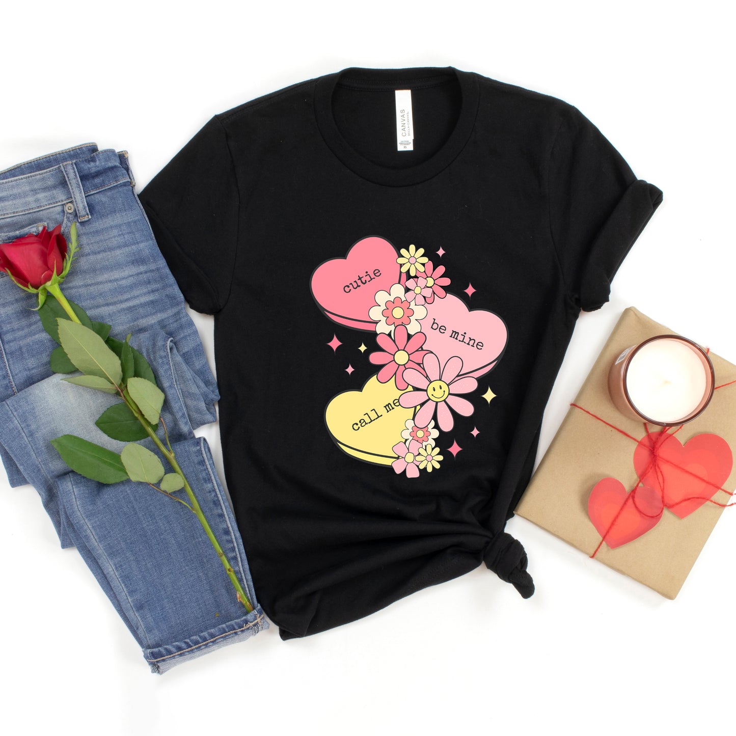 Retro Valentine Hearts | Short Sleeve Crew Neck