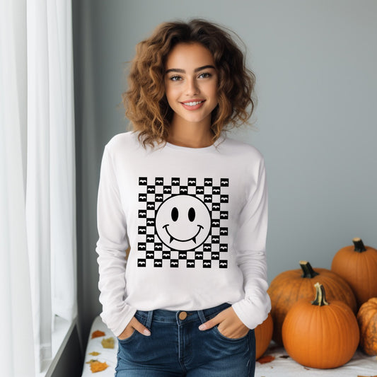 Halloween Bat Smiley Face | Long Sleeve Graphic Tee