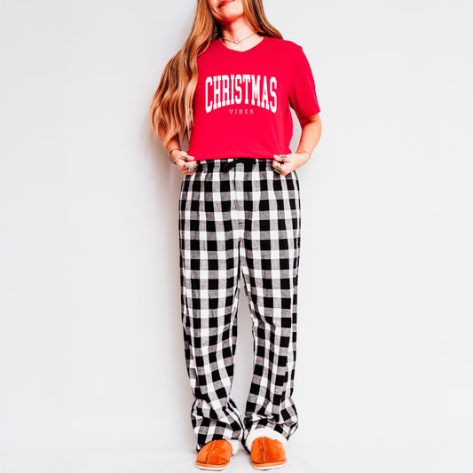 Christmas Vibes Varsity | Plaid Pajama Set