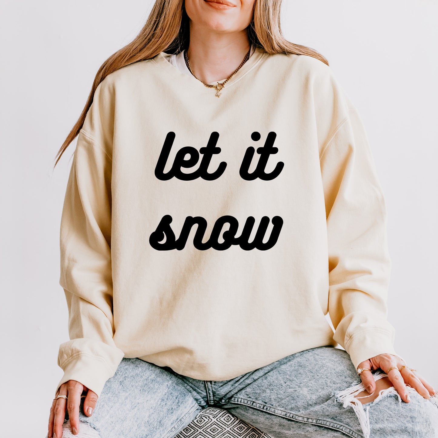 Let It Snow Bold Cursive | Lightweight Garment Dyed Sweatshirt