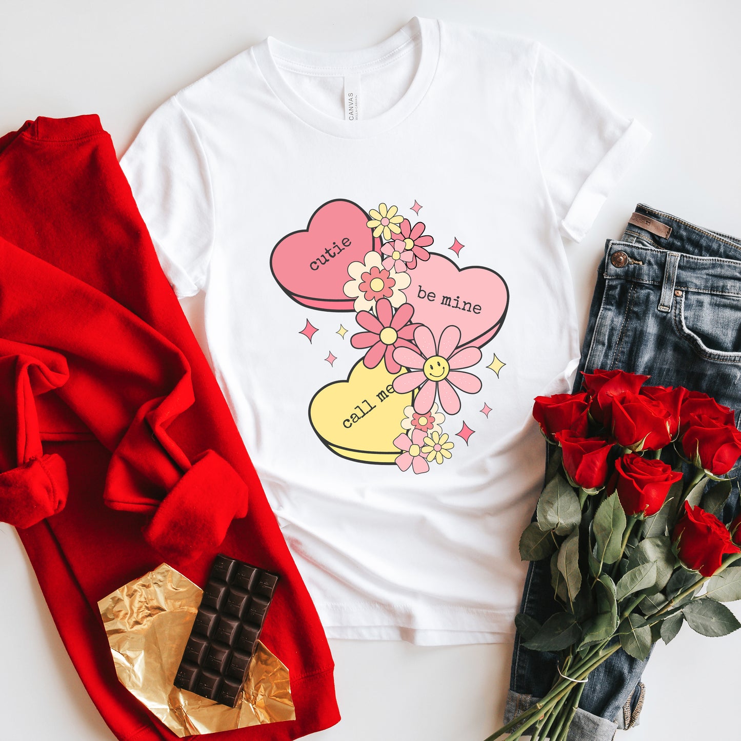 Retro Valentine Hearts | Short Sleeve Crew Neck