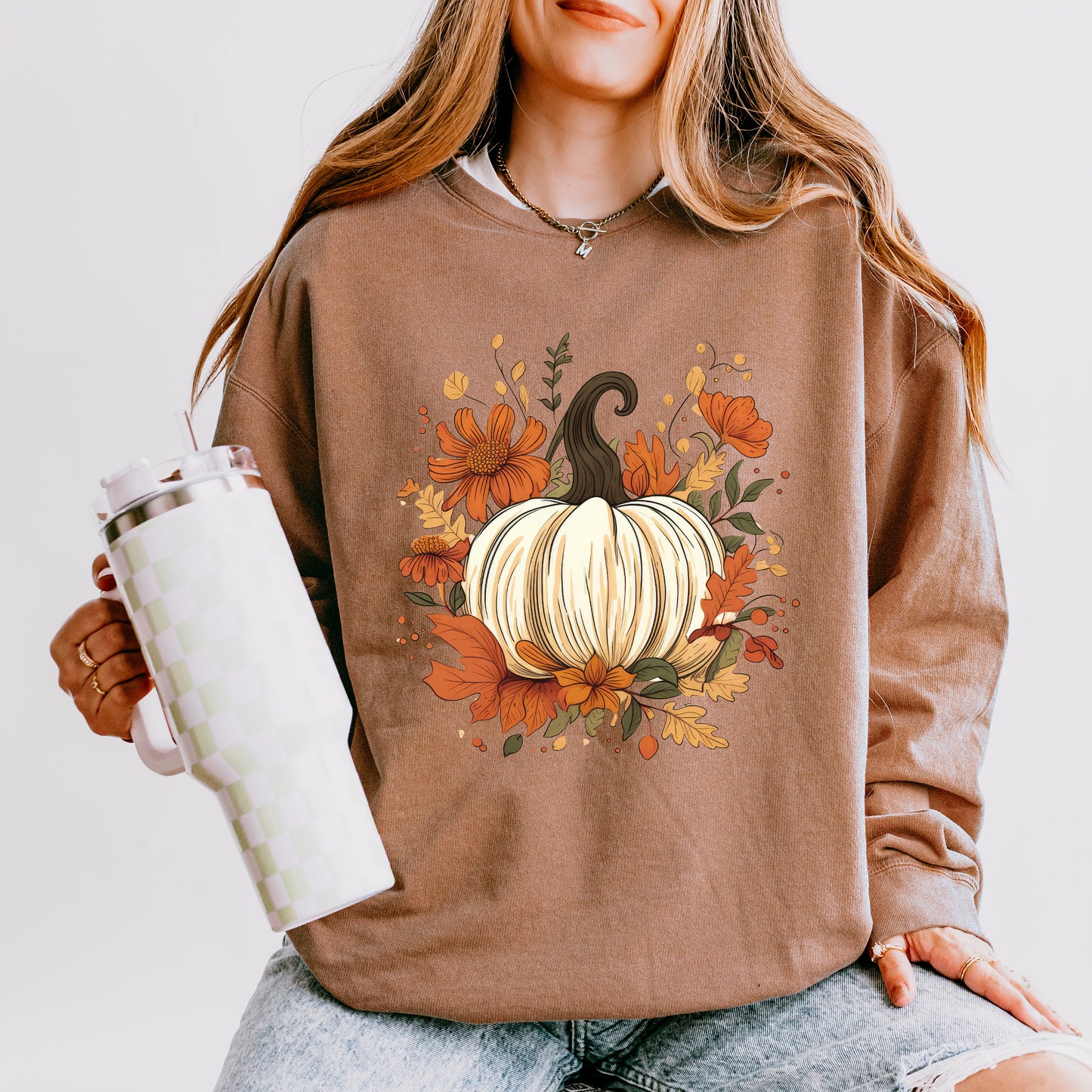 Fall Pumpkin Floral | Lightweight Garment Dyed Sweatshirt