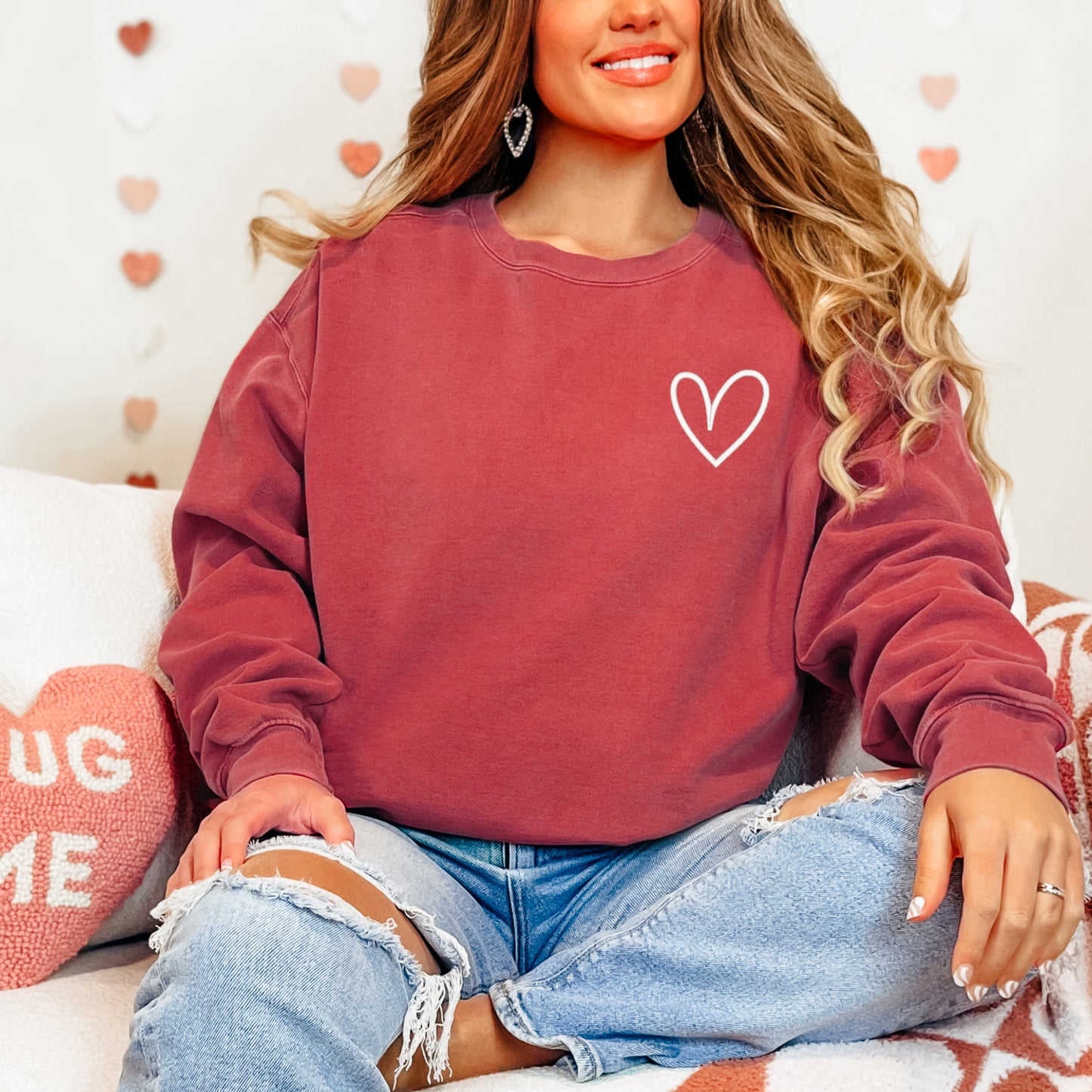 Embroidered Hand Drawn Heart | Garment Dyed Sweatshirt