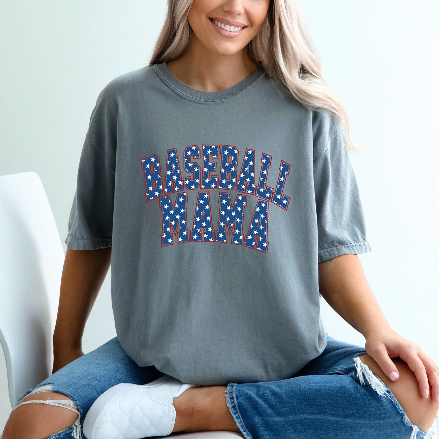 Baseball Mama Varsity Stars | Garment Dyed Tee