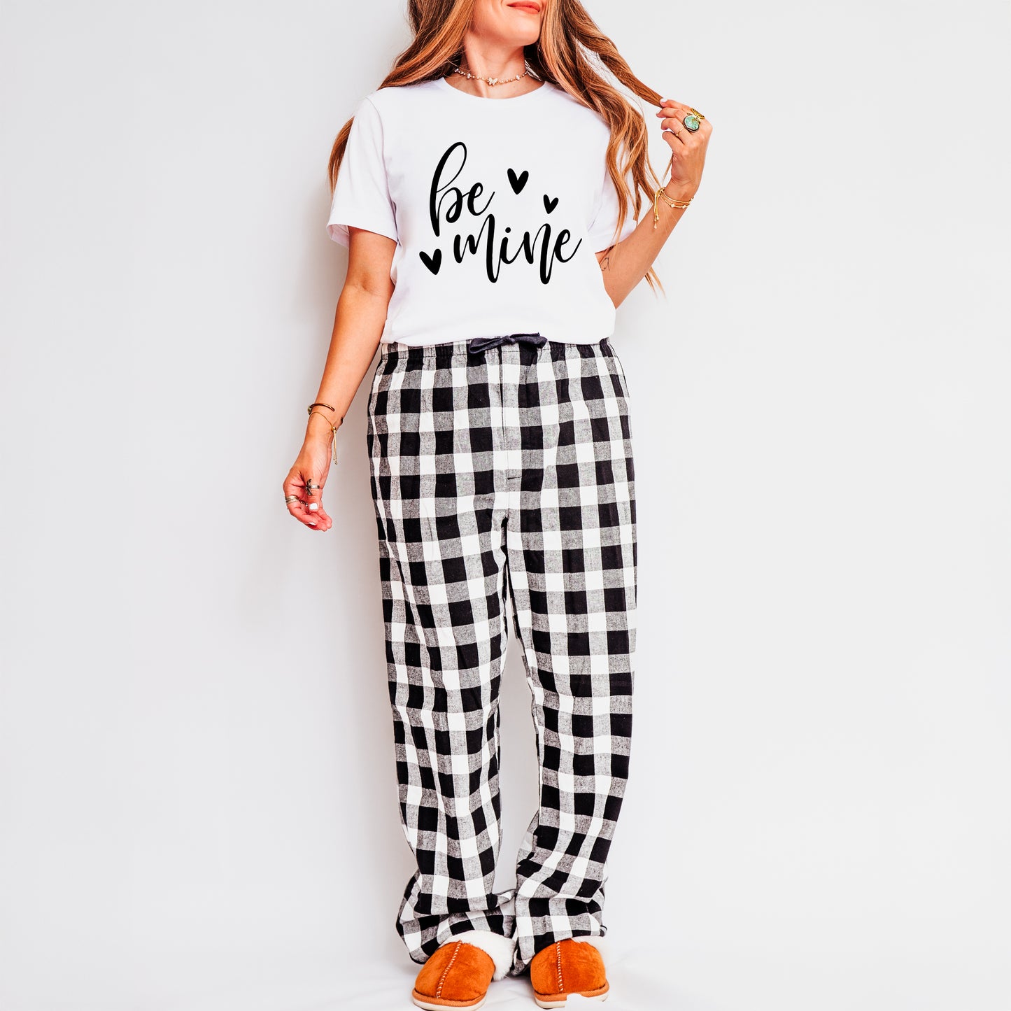 Be Mine Cursive | Plaid Pajama Set