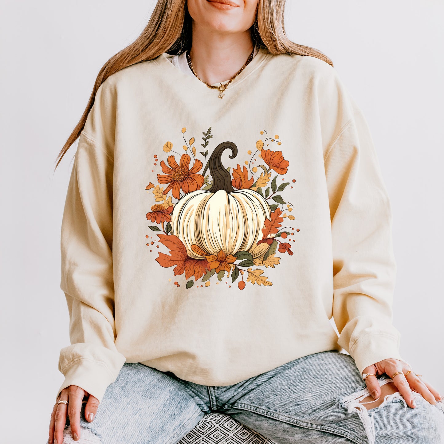 Fall Pumpkin Floral | Lightweight Garment Dyed Sweatshirt