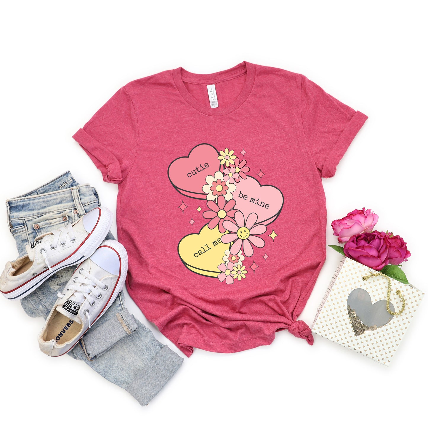 Retro Valentine Hearts | Short Sleeve Crew Neck