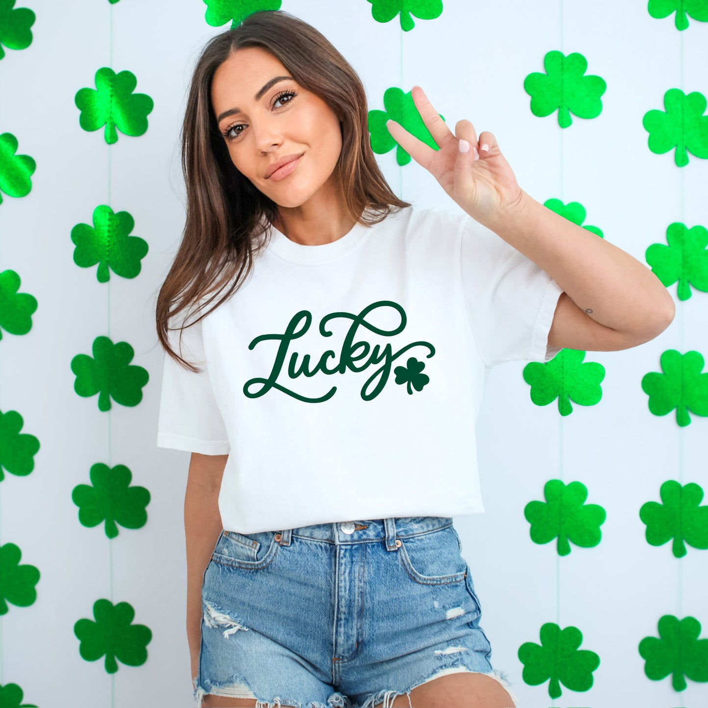 Cursive Lucky Clover Puff Print | Garment Dyed Tee