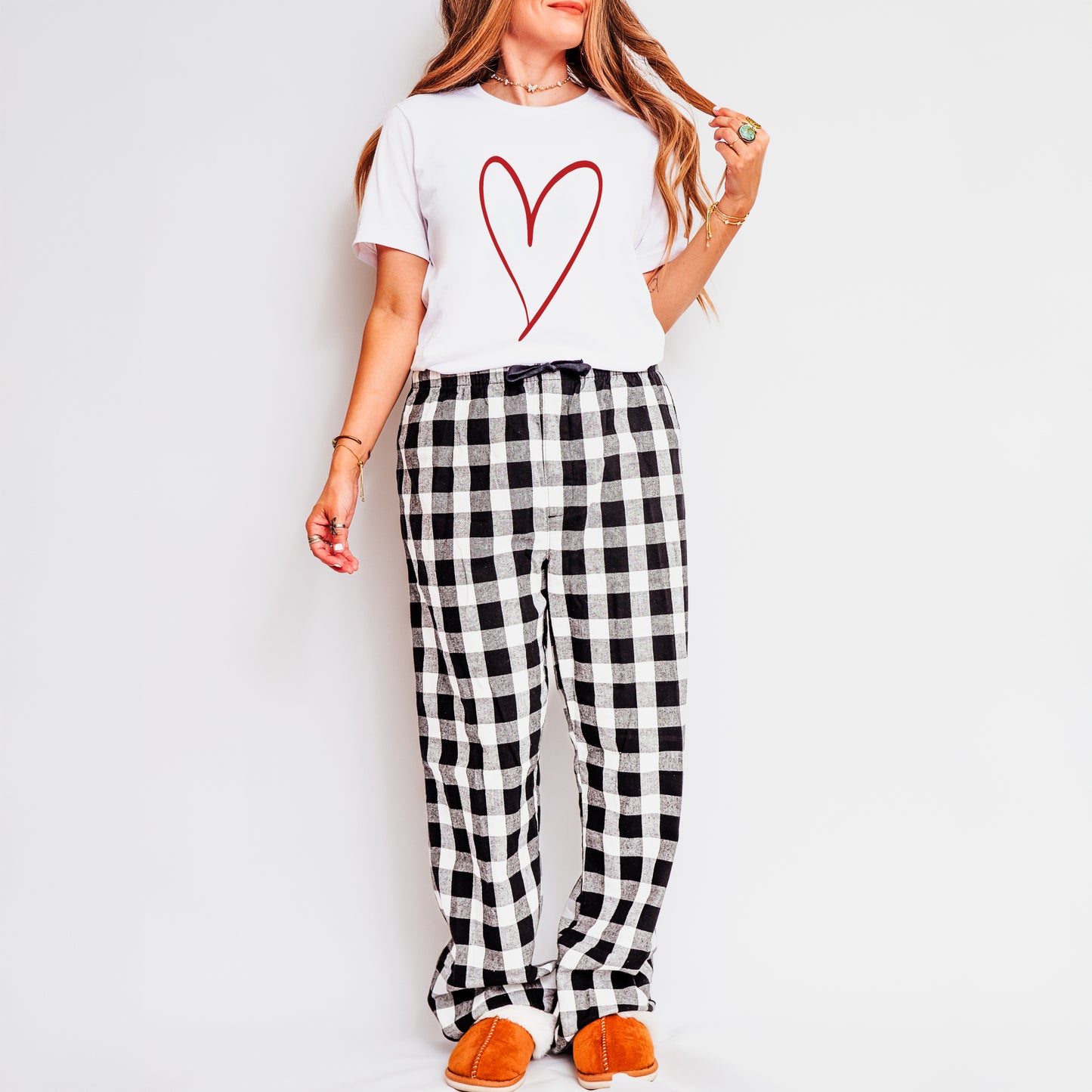 Hand Drawn Heart | Plaid Pajama Set