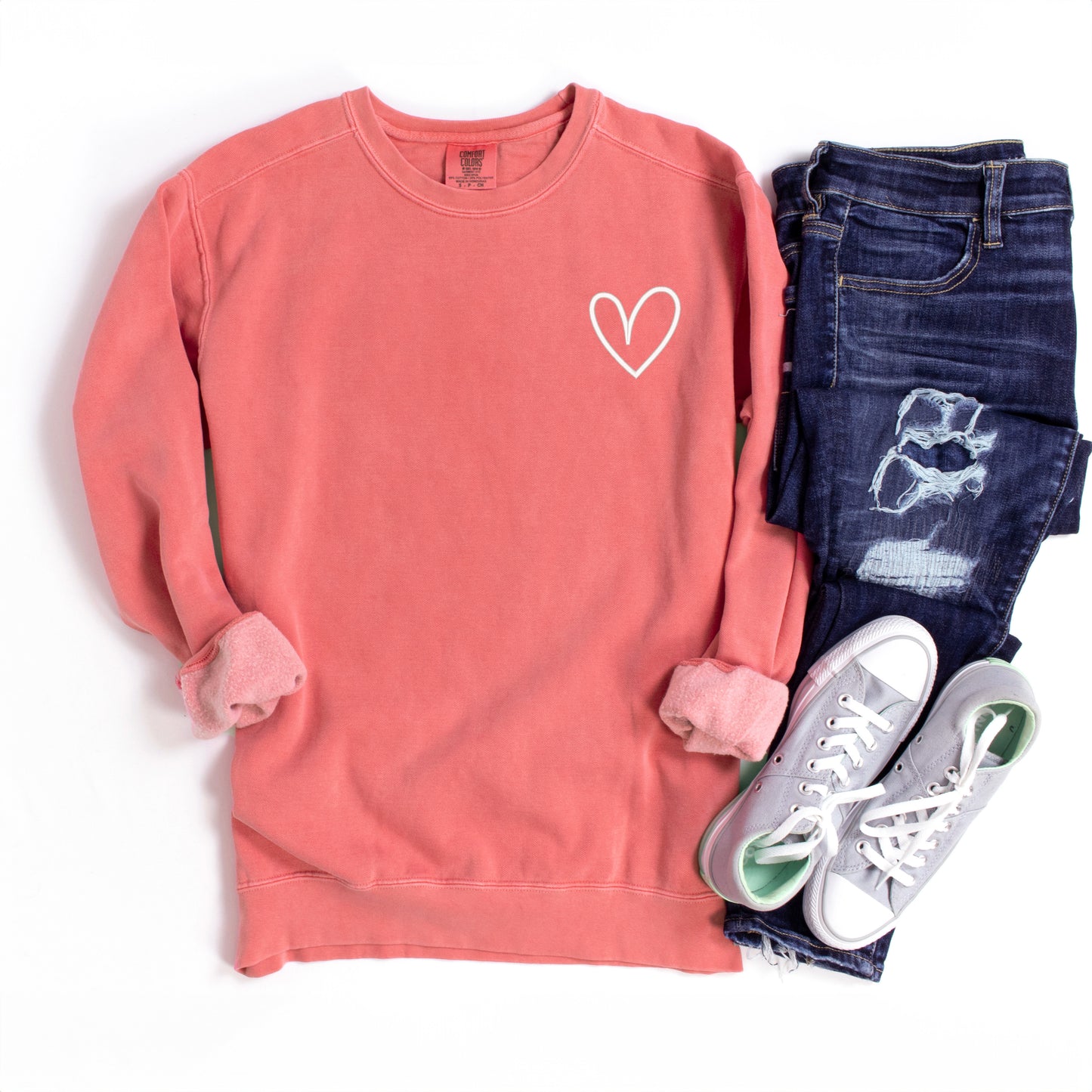 Embroidered Hand Drawn Heart | Garment Dyed Sweatshirt