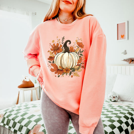 Fall Pumpkin Floral | Lightweight Garment Dyed Sweatshirt