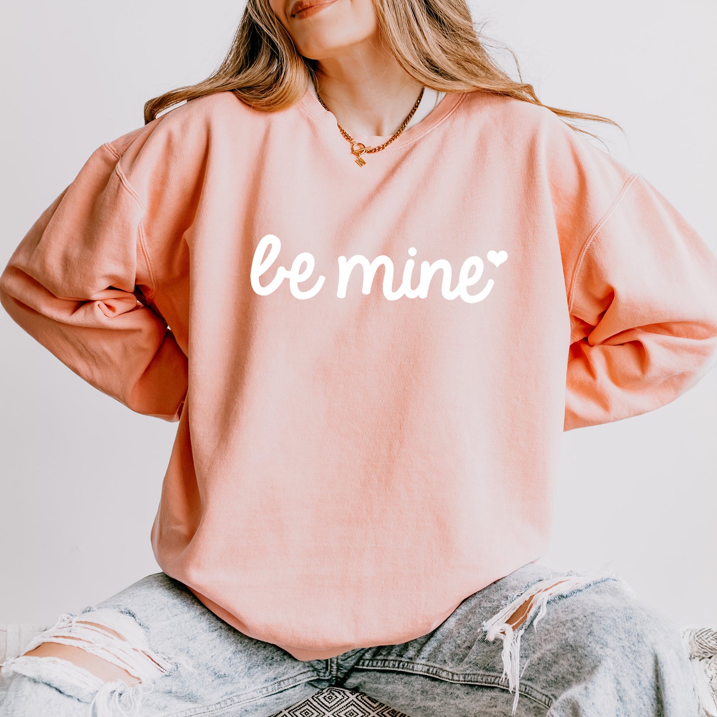 Be Mine Cursive Heart | Lightweight Garment Dyed Sweatshirt