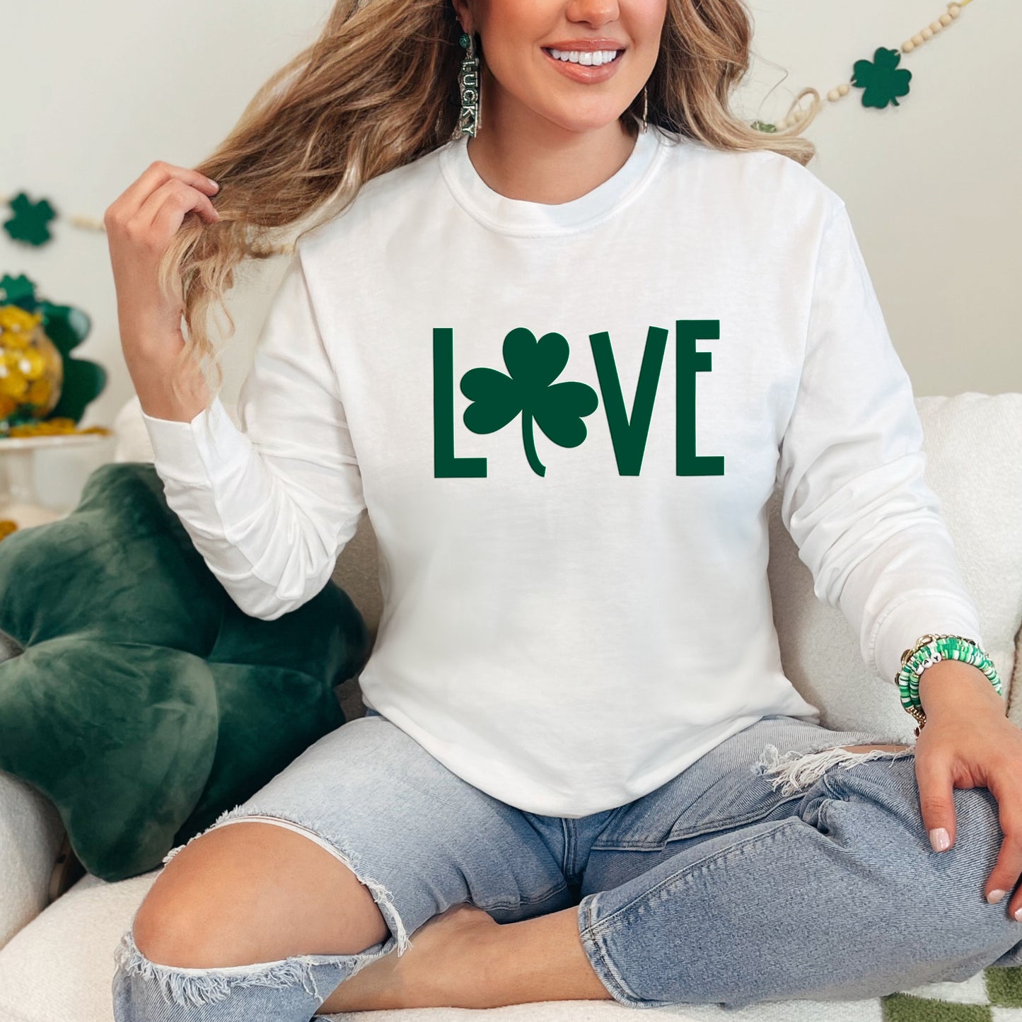 Love Clover Puff Print | Garment Dyed Long Sleeve