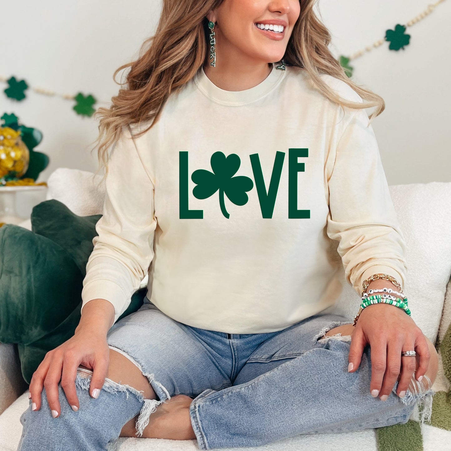 Love Clover Puff Print | Garment Dyed Long Sleeve