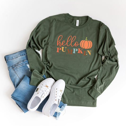 Cursive Hello Pumpkin | Long Sleeve Crew Neck