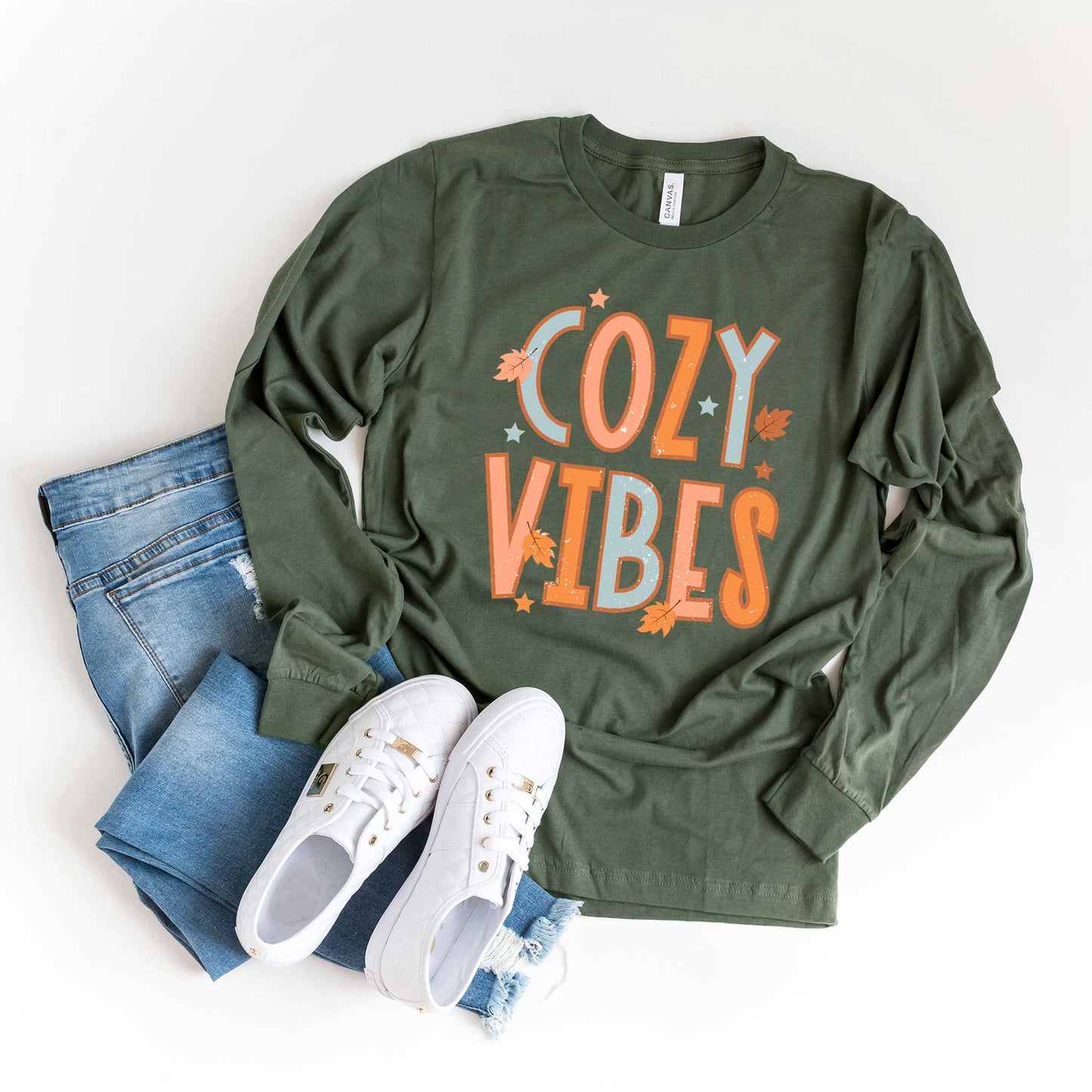 Cozy Vibes Distressed | Long Sleeve Crew Neck