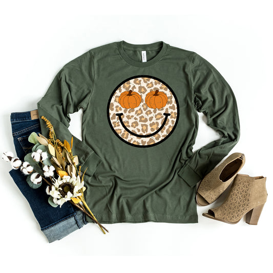 Pumpkin Leopard Smiley | Long Sleeve Crew Neck