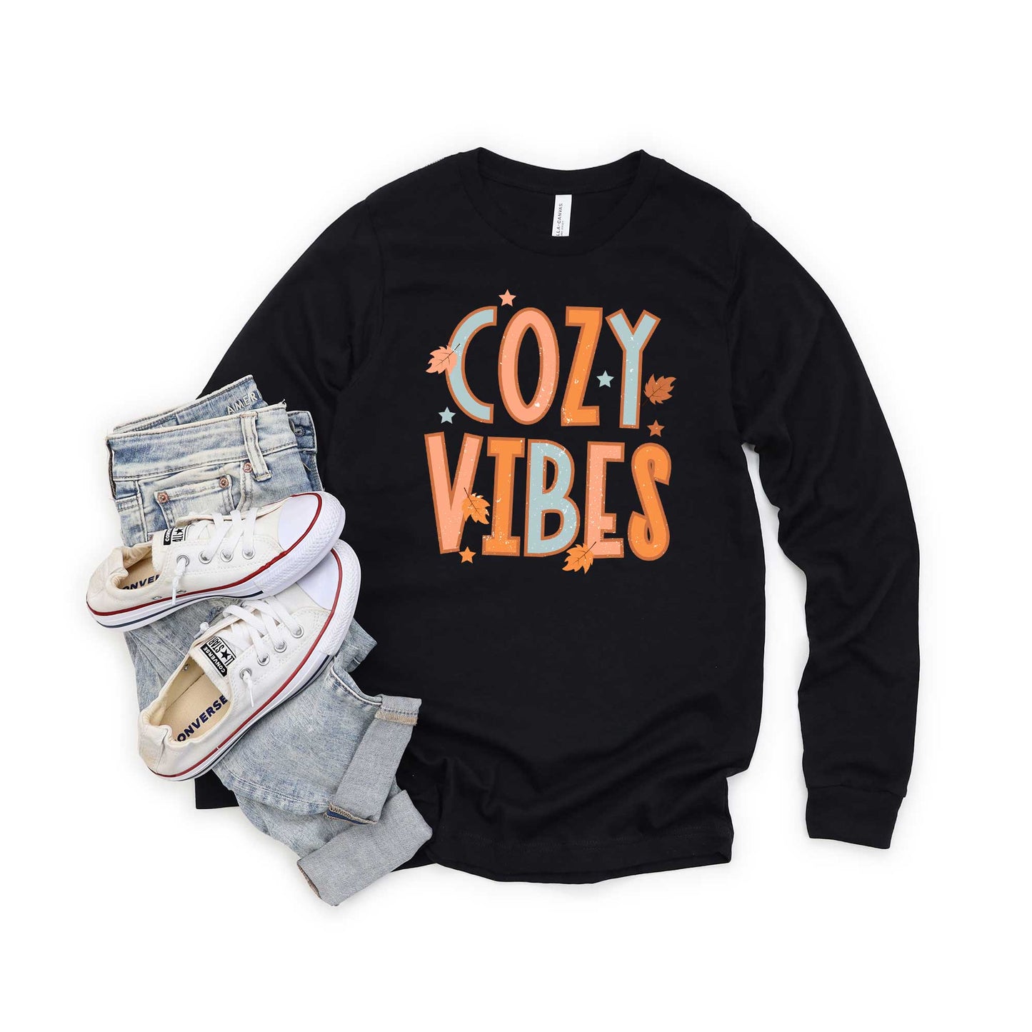 Cozy Vibes Distressed | Long Sleeve Crew Neck