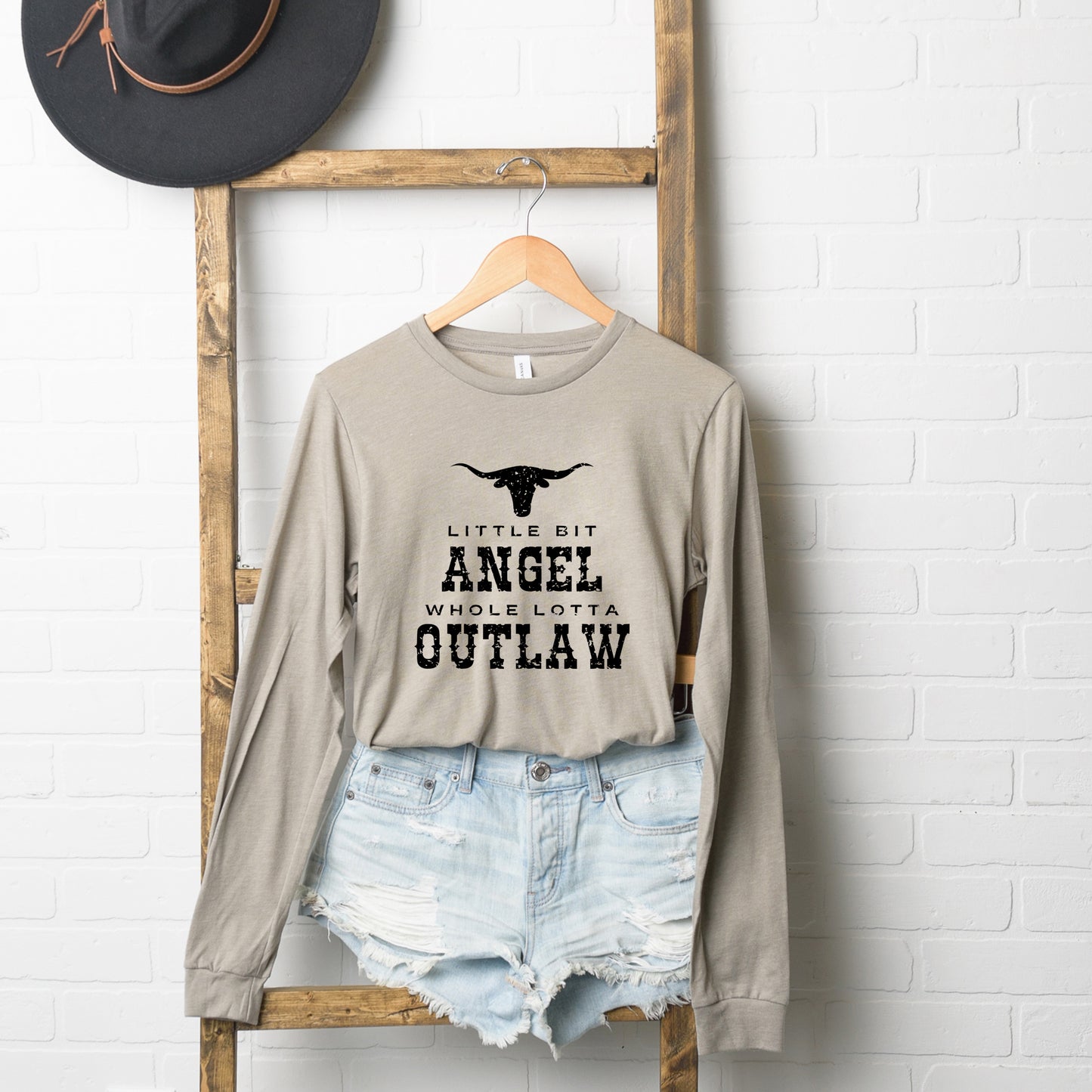 Little Bit Angel Horns | Long Sleeve Crew Neck