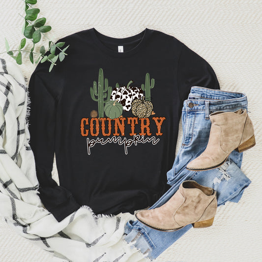 Country Pumpkin Cactus | Long Sleeve Crew Neck