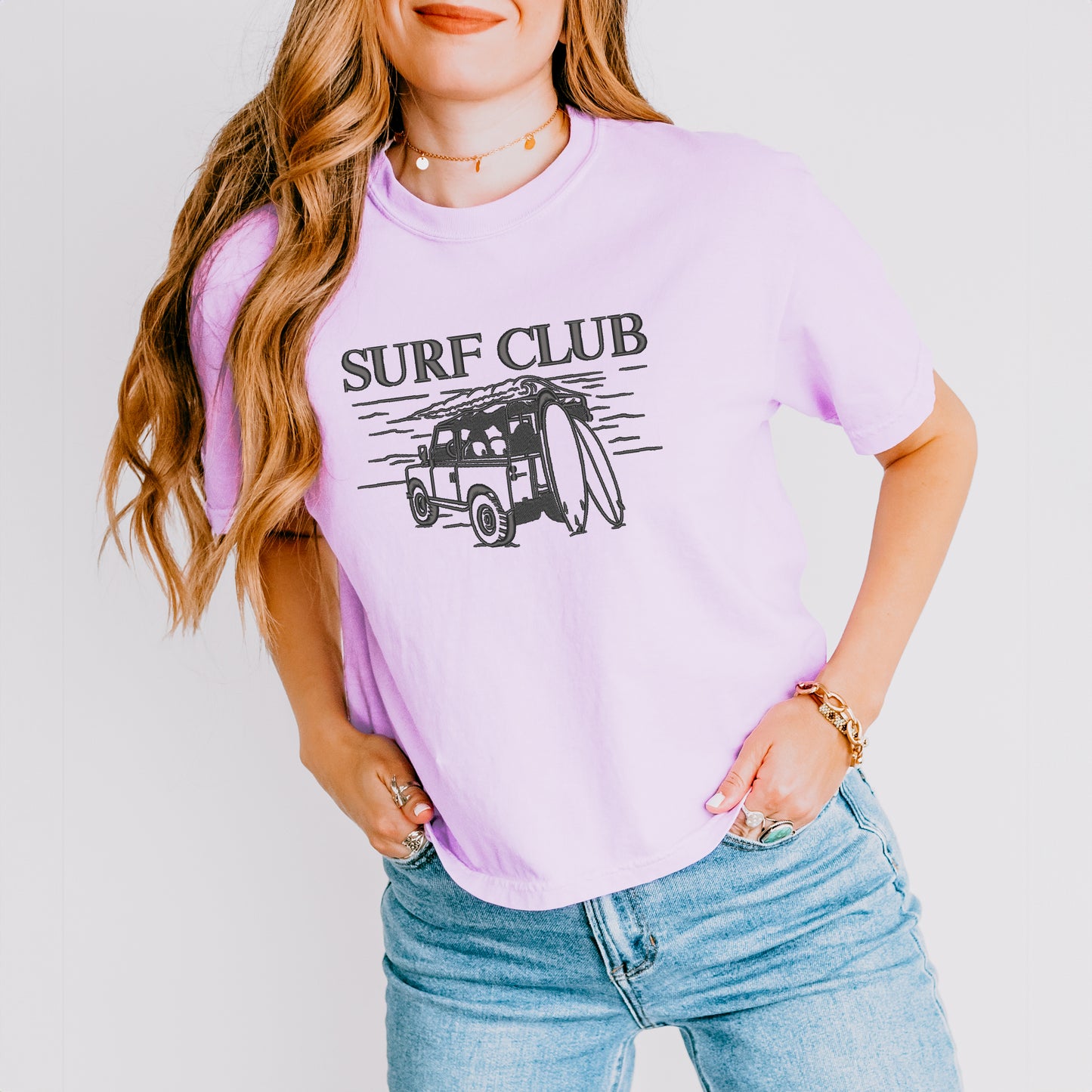 Embroidered Surf Club Jeep | Relaxed Fit Cropped Tee