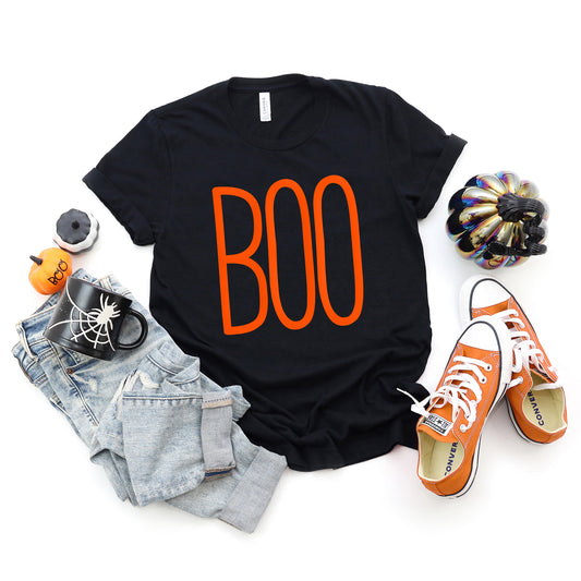 Boo Word Puff Print | Short Sleeve Crew Neck