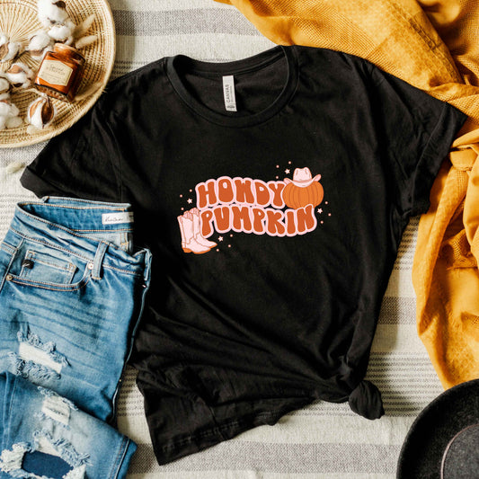 Howdy Pumpkin Boots | Short Sleeve Crew Neck