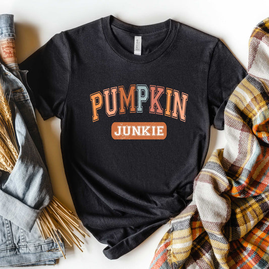 Varsity Pumpkin Junkie | Short Sleeve Crew Neck