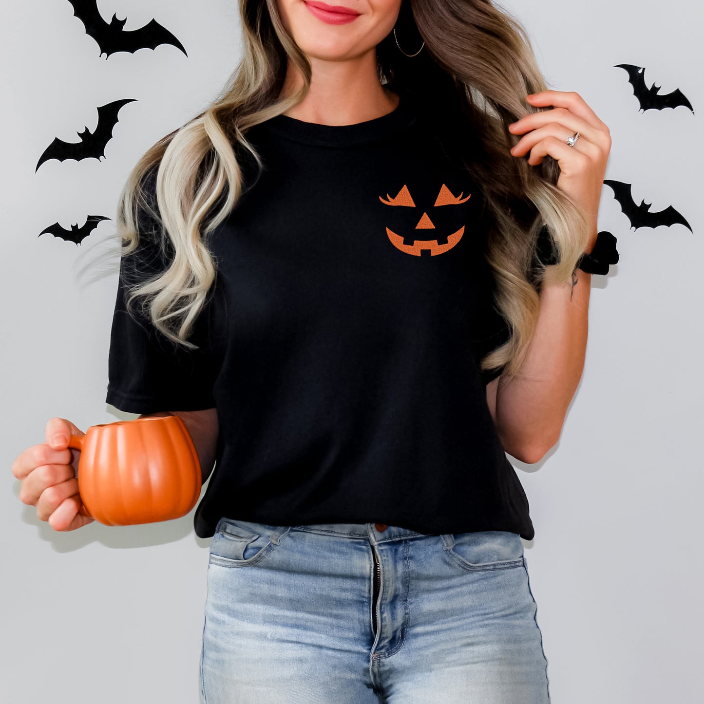 Embroidered Lady Jack-O-Lantern | Garment Dyed Short Sleeve Tee