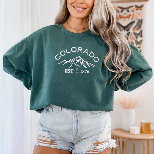 Embroidered Colorado Mountains | Garment Dyed Sweatshirt