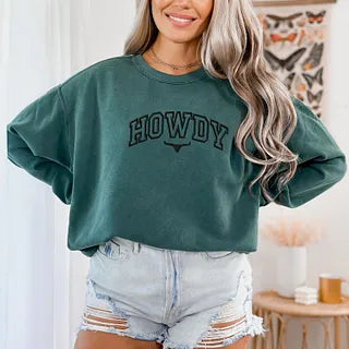 Embroidered Howdy Bull Varsity | Garment Dyed Sweatshirt