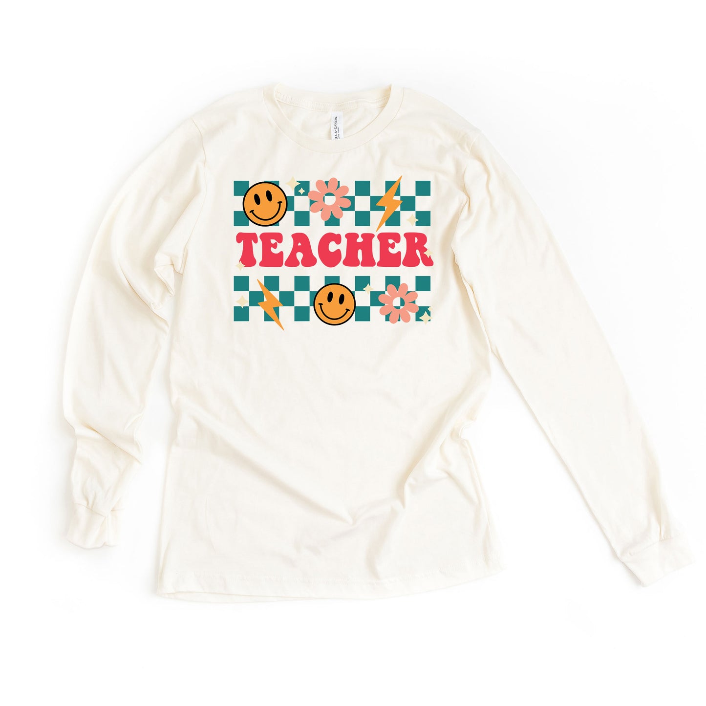 Retro Teacher Checkered | Long Sleeve Crew Neck