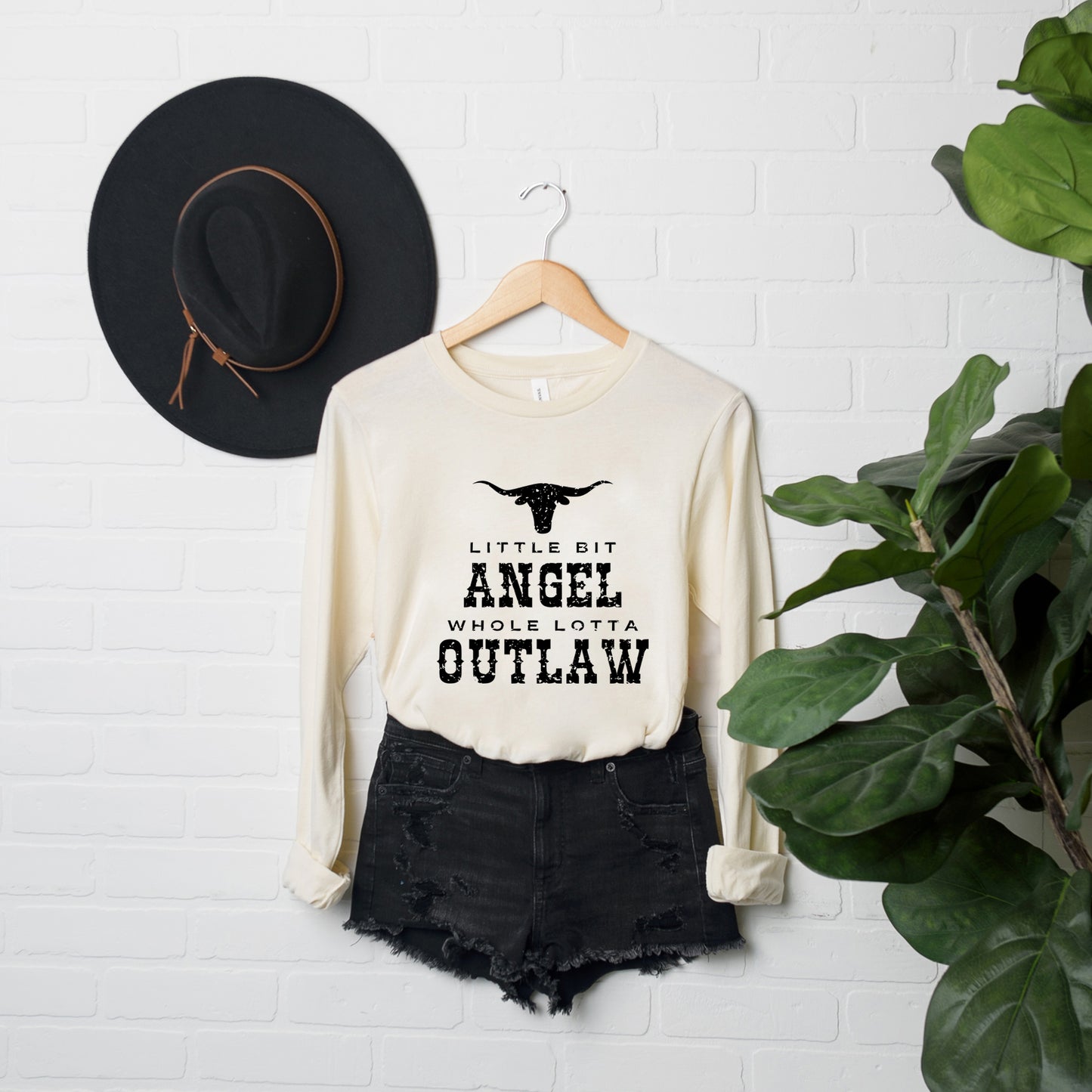 Little Bit Angel Horns | Long Sleeve Crew Neck