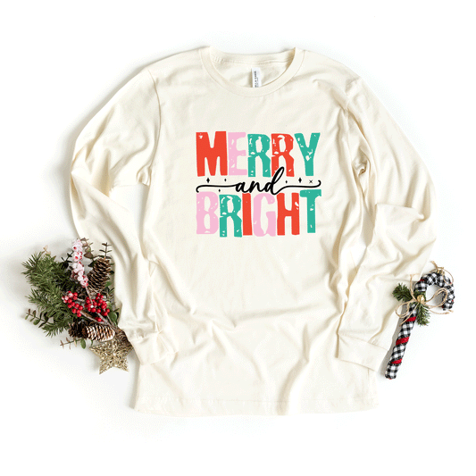 Merry and Bright Colorful | Long Sleeve Crew Neck