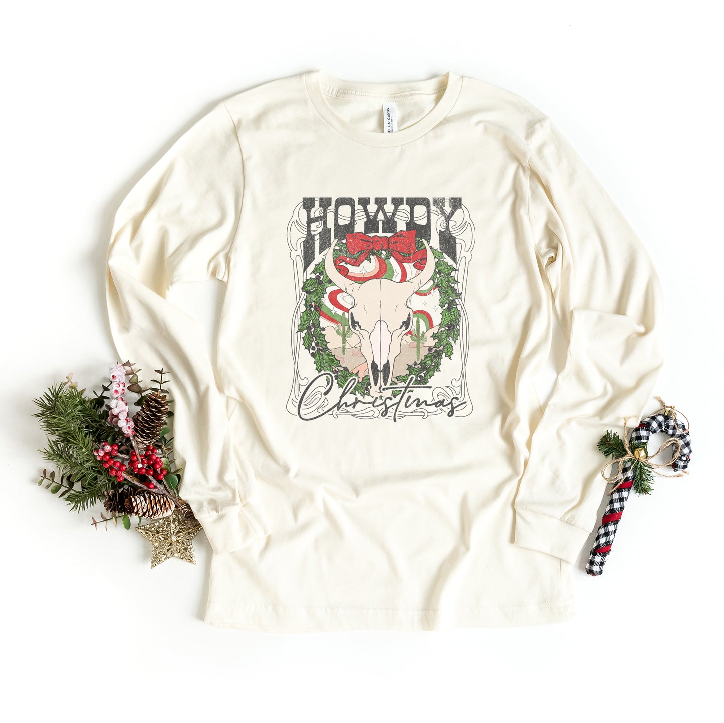 Howdy Christmas Bull | Long Sleeve Crew Neck