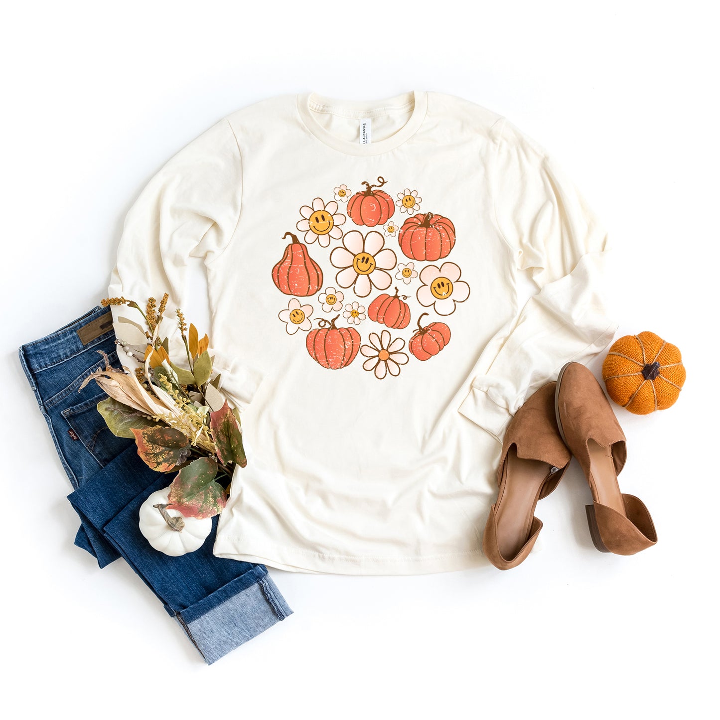 Circle Pumpkin Flowers | Long Sleeve Crew Neck