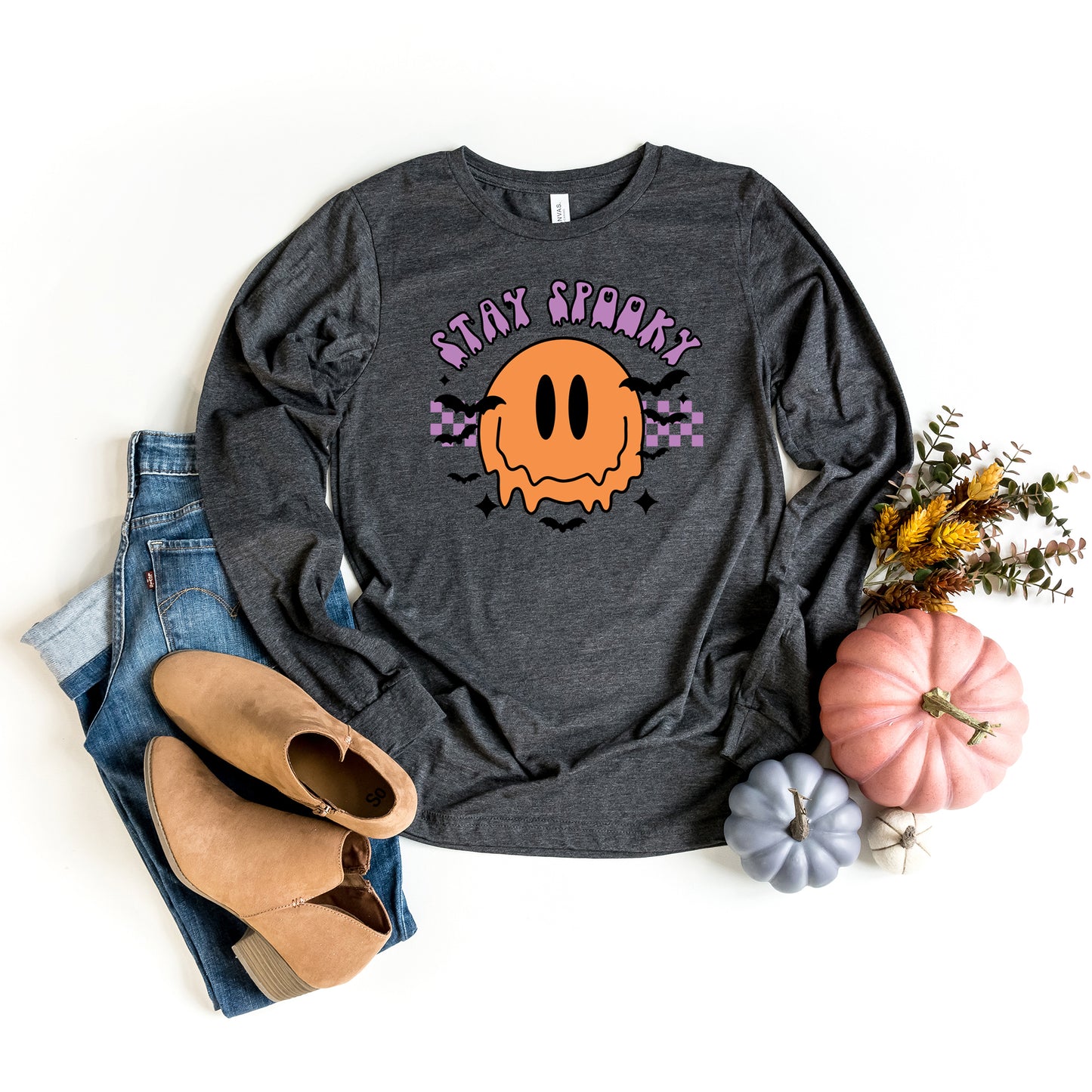 Stay Spooky Smiley Bats | Long Sleeve Crew Neck