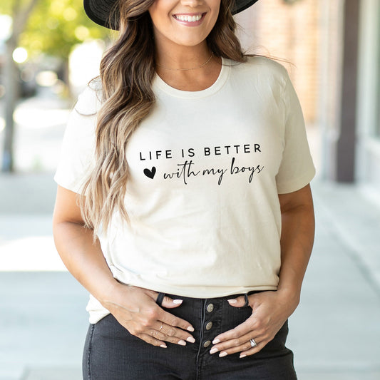 Life Is Better With My Boys Heart | Short Sleeve Graphic Tee