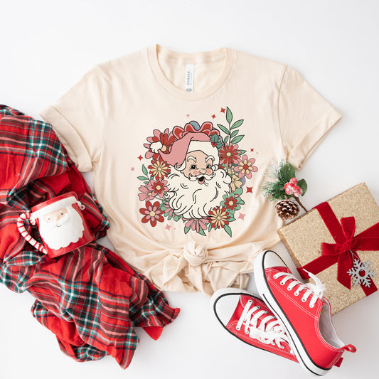 Floral Santa | Short Sleeve Crew Neck