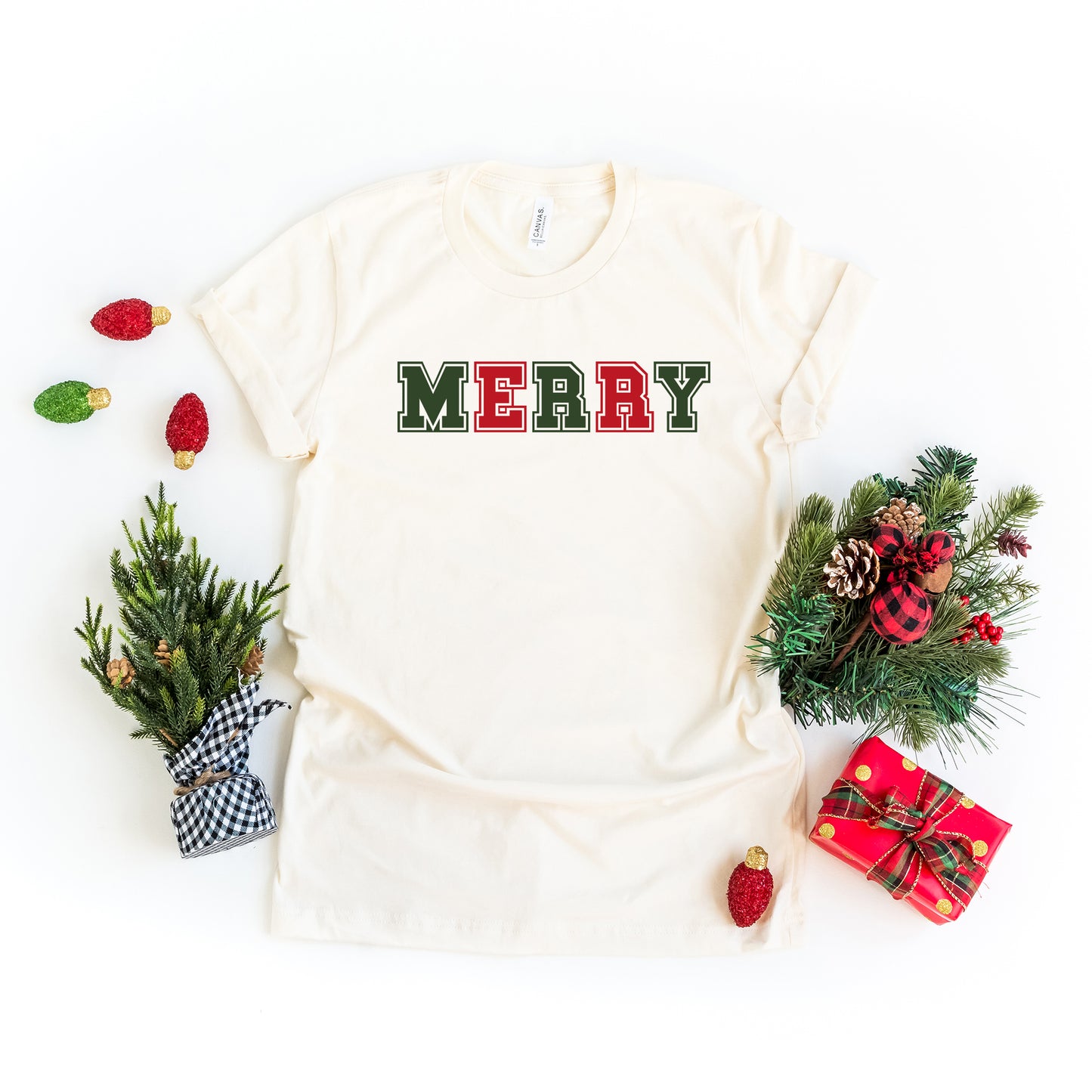 Merry Red and Green Bold | Short Sleeve Crew Neck