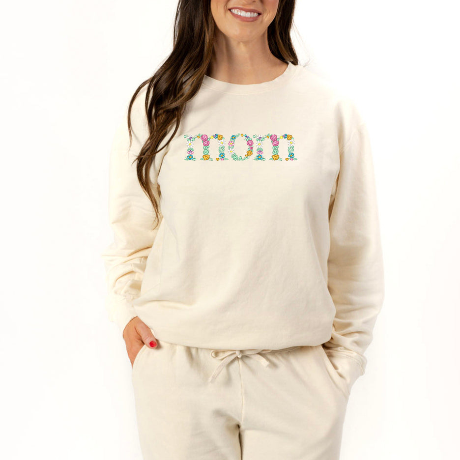 Embroidered Floral Mom | Lightweight Garment Dyed Sweatshirt