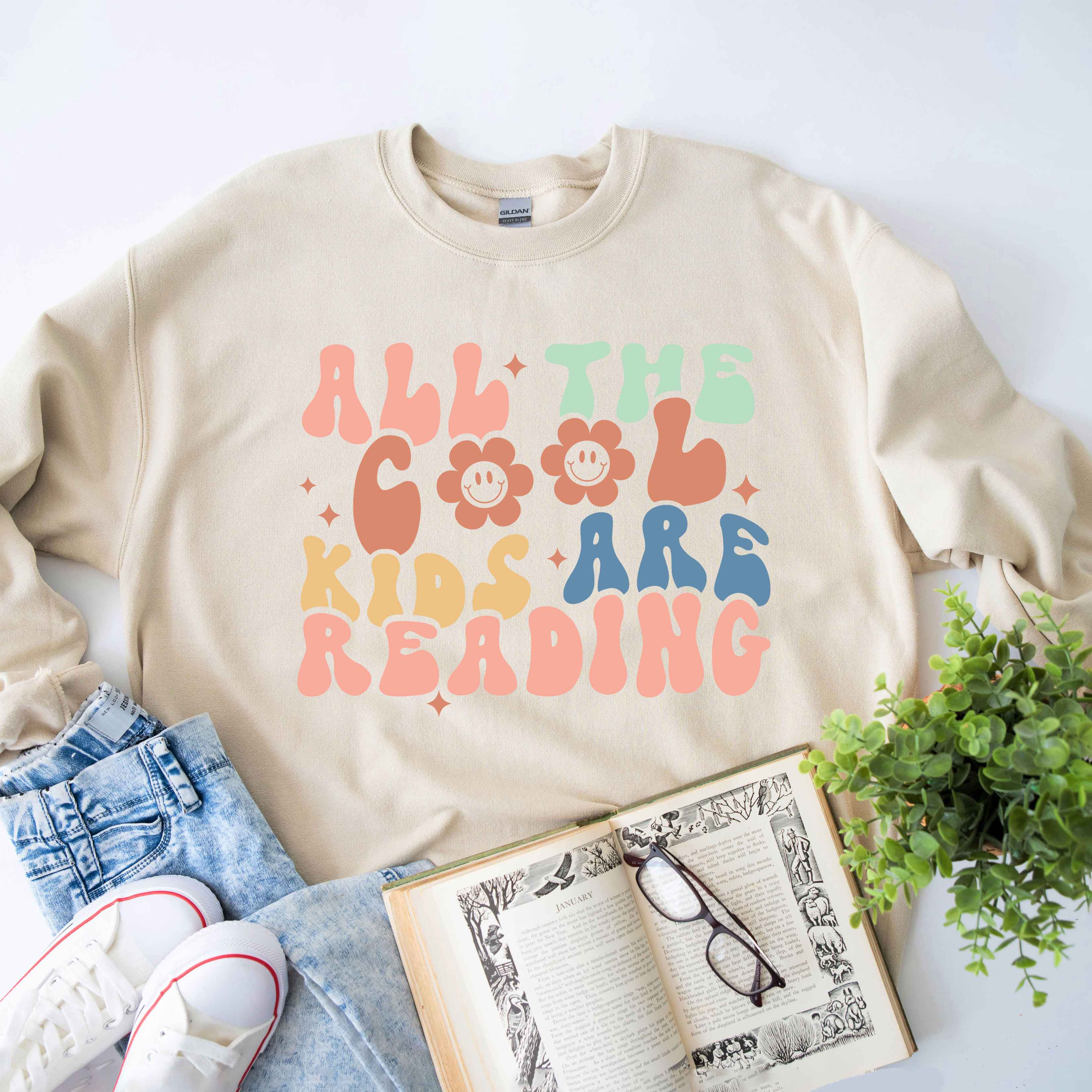 Cool Kids Are Reading Colorful Sweatshirt Simply Sage Market